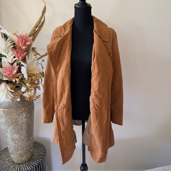 Old Navy Camel Caramel 100% Cotton Belted Double Breasted Trench Rain Coat Small - Picture 4 of 8